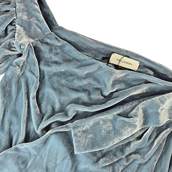 HELLESSY "Amalie" Smokey Blue Velvet One-Shoulder Top | US 6 | Retail $920 NWT - Picture 9 of 12